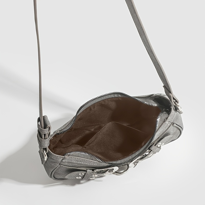 Grey Vintage Y2K Buckle Accent Shoulder & Crossbody Bag