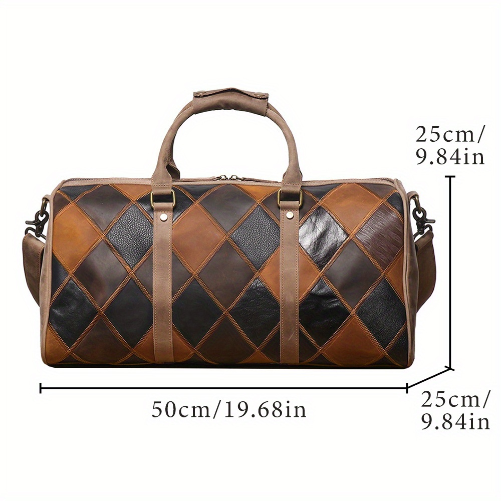 Men's Genuine Leather Rhombus Color-Block Handbag & Travel Bag - Cowhide