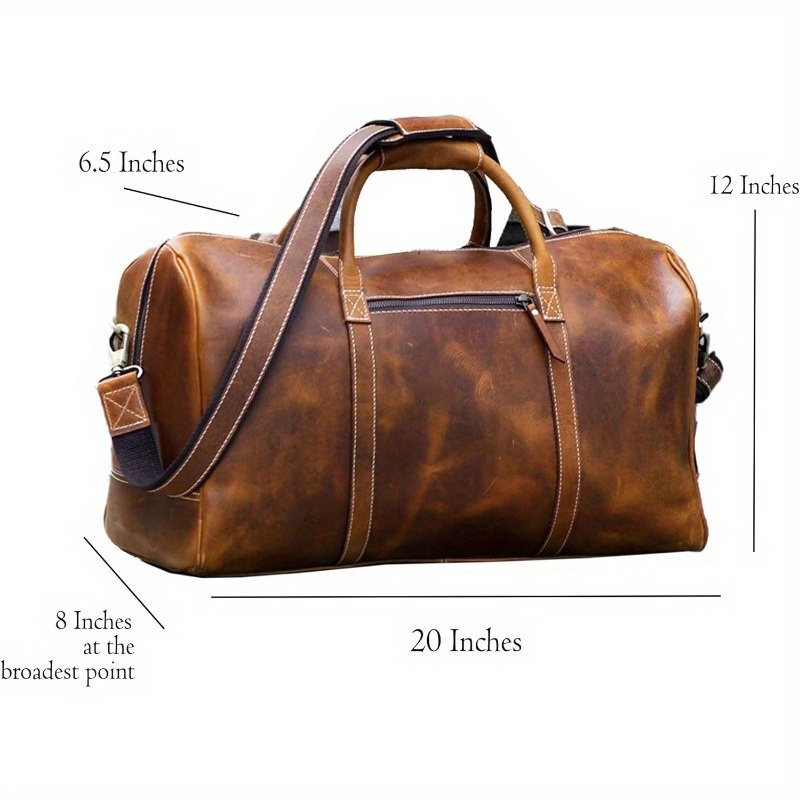 Heavy-Duty Full Grain Leather Duffel Bag - 20" Large Travel Gym Bag