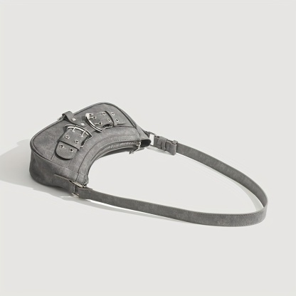 Grey Vintage Y2K Buckle Accent Shoulder & Crossbody Bag