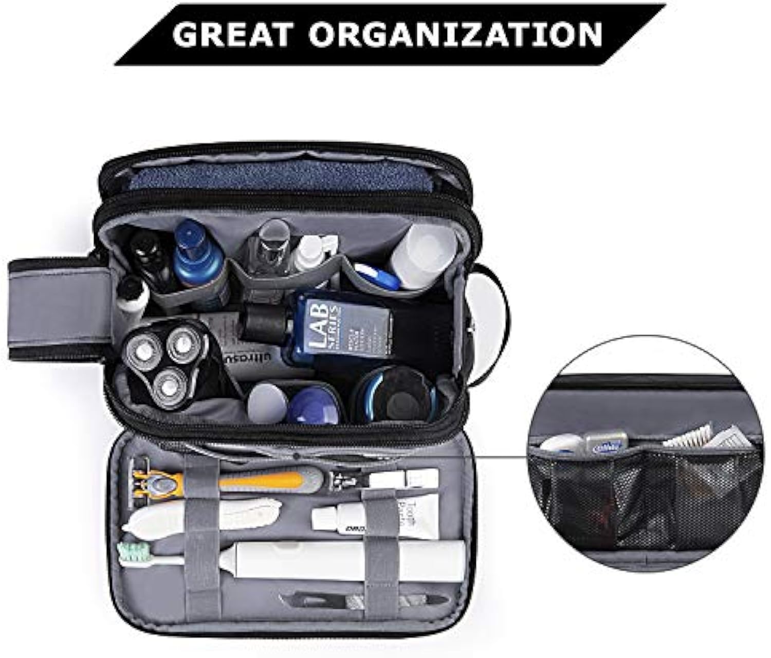 Toiletry Bag for Men, Travel Toiletry Organizer Dopp Kit Water-resistant Shaving Bag for Toiletries Accessories, Door Room Essentials, Black-medium
