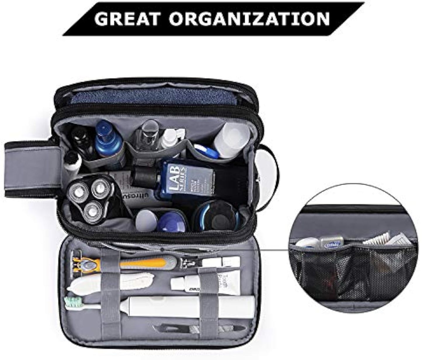 Toiletry Bag for Men, Travel Toiletry Organizer Dopp Kit Water-resistant Shaving Bag for Toiletries Accessories, Door Room Essentials, Black-medium