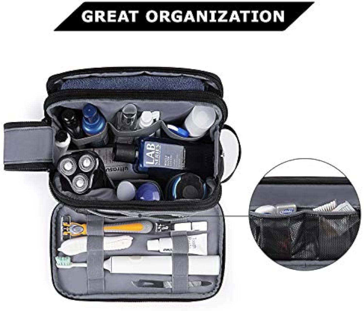 Toiletry Bag for Men, Travel Toiletry Organizer Dopp Kit Water-resistant Shaving Bag for Toiletries Accessories, Door Room Essentials, Black-medium
