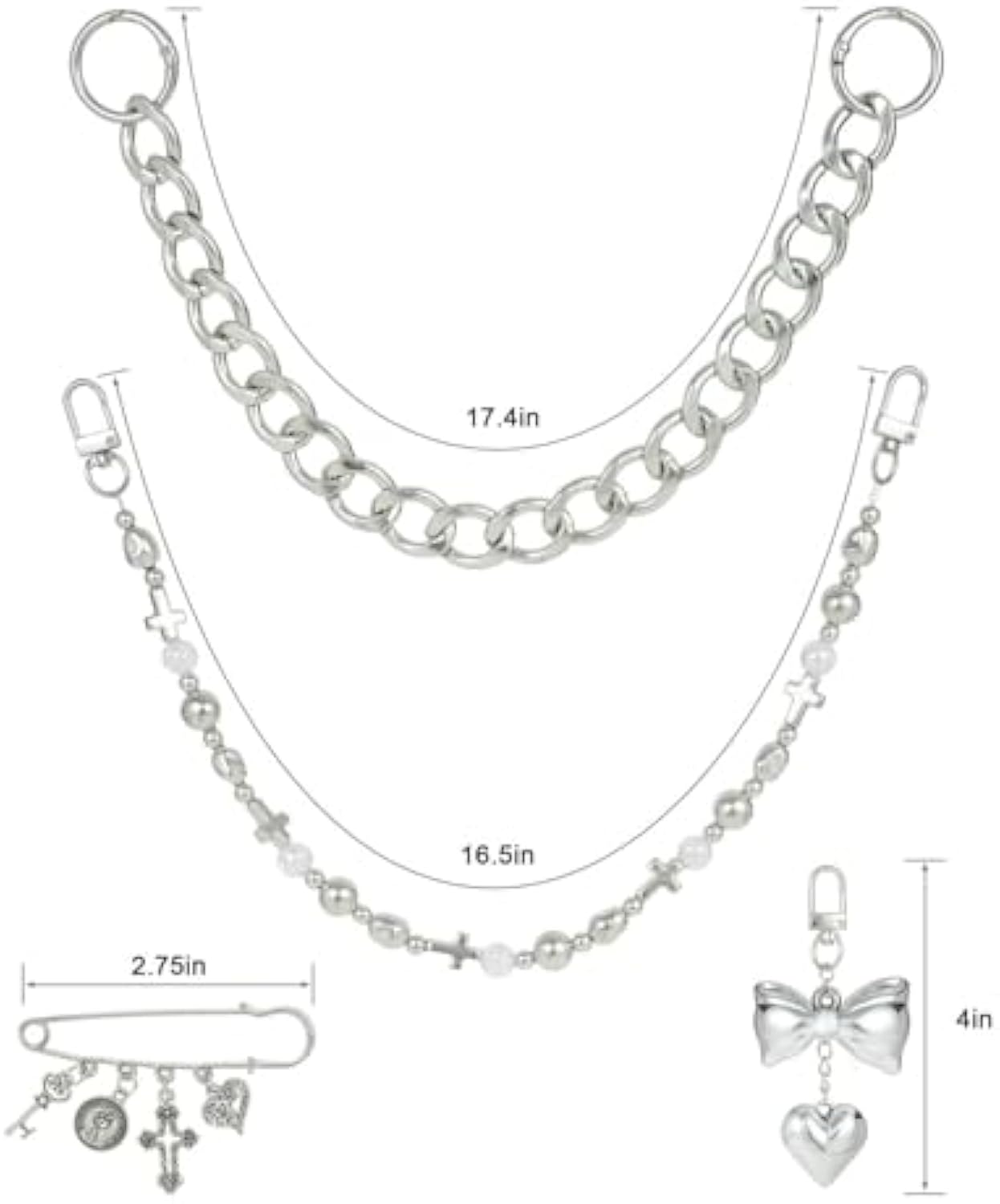 Original 4 in 1 Silver Bag Charms, Bow Bag Charm, Purse Charms, Purse Keychain, Bag Accessories Charms, Cute Purse Charms for Handbags Designer