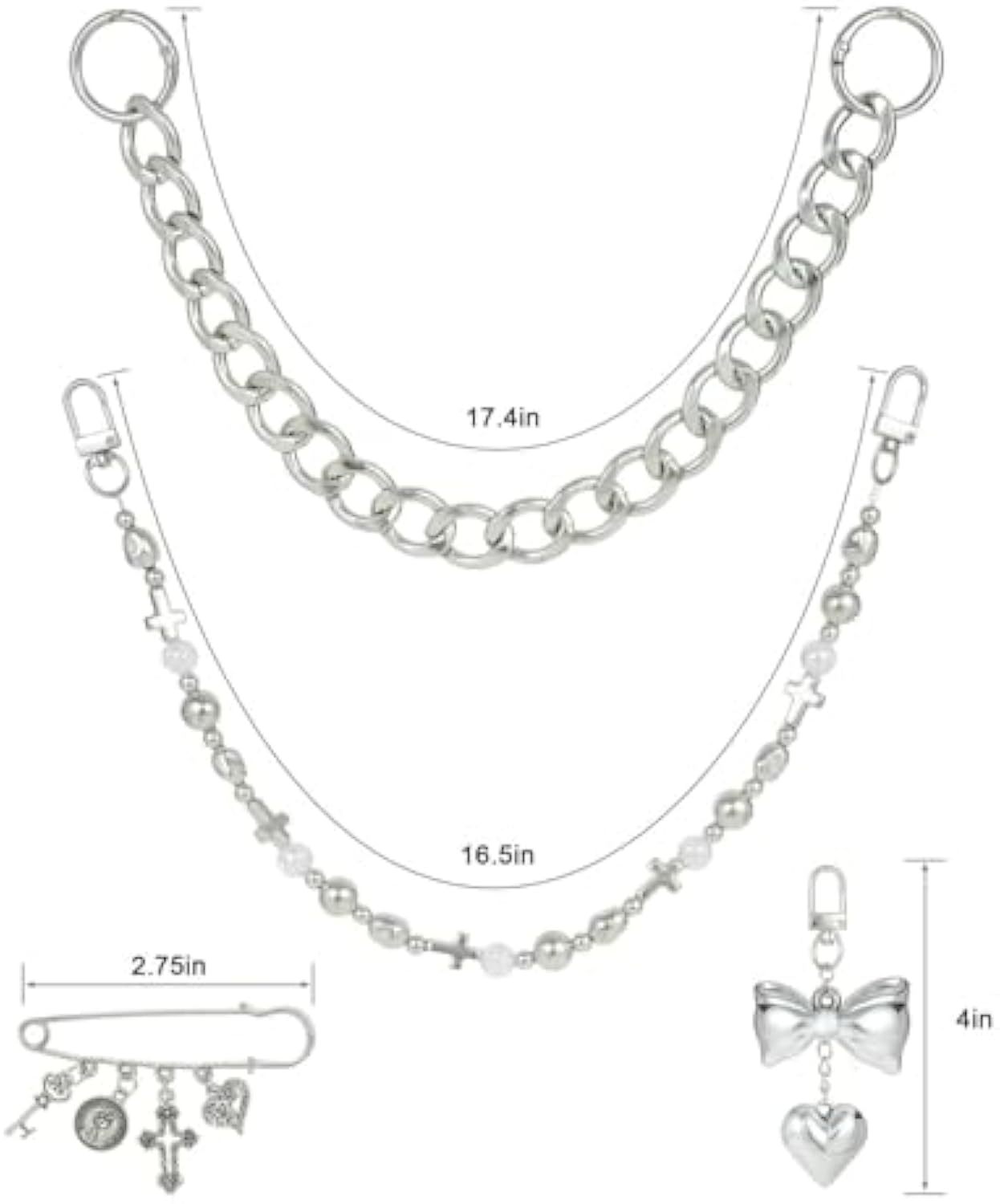 Original 4 in 1 Silver Bag Charms, Bow Bag Charm, Purse Charms, Purse Keychain, Bag Accessories Charms, Cute Purse Charms for Handbags Designer