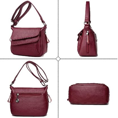 Women's Shoulder Bag Multi Pockets Crossbody Purse Leather Flapover Messenger Satchel Designer Travel Work Handbag