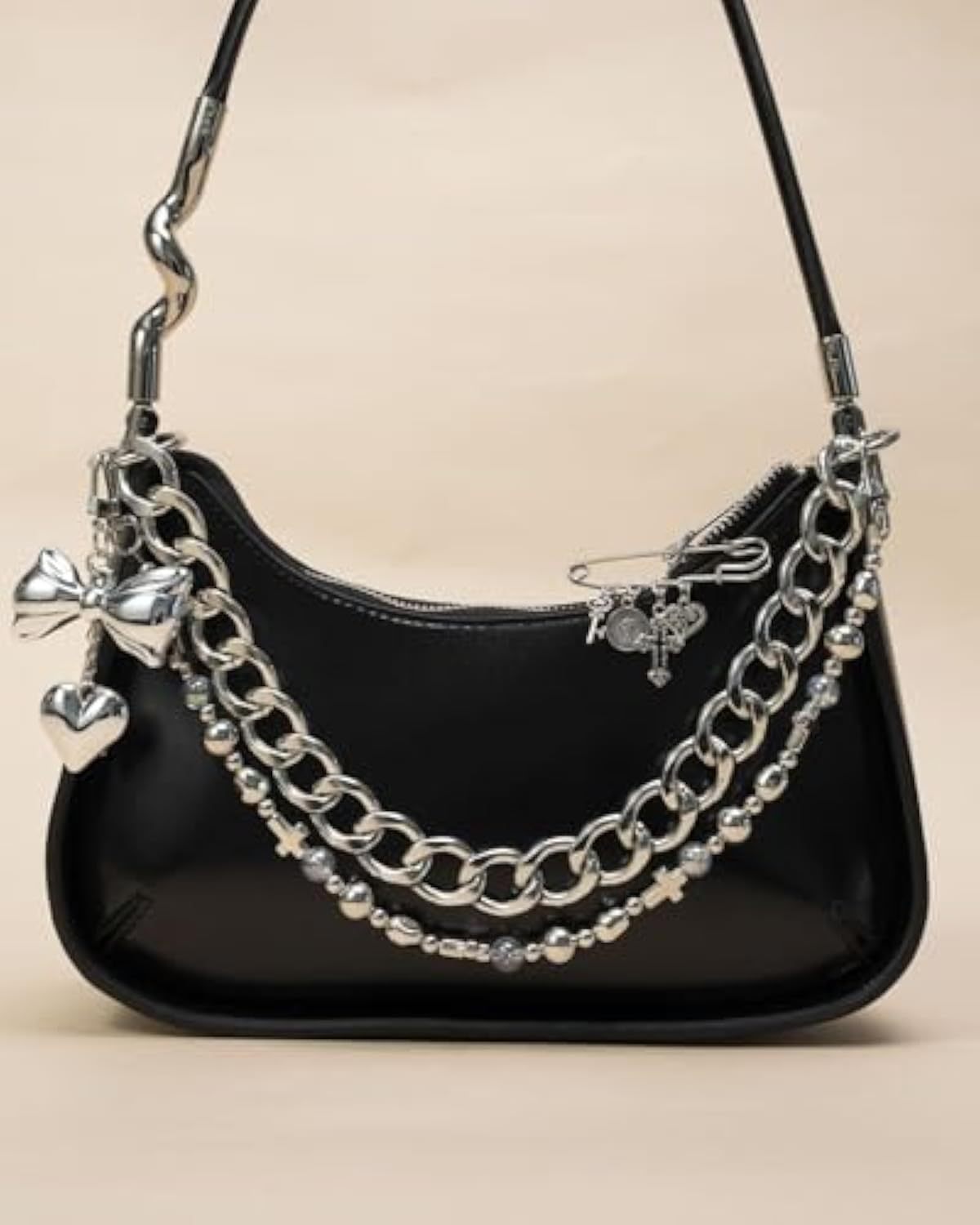 Original 4 in 1 Silver Bag Charms, Bow Bag Charm, Purse Charms, Purse Keychain, Bag Accessories Charms, Cute Purse Charms for Handbags Designer