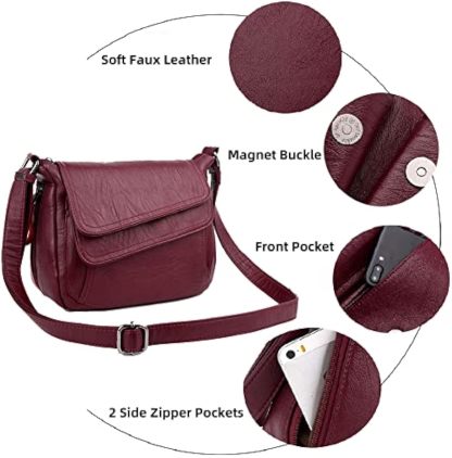 Women's Shoulder Bag Multi Pockets Crossbody Purse Leather Flapover Messenger Satchel Designer Travel Work Handbag