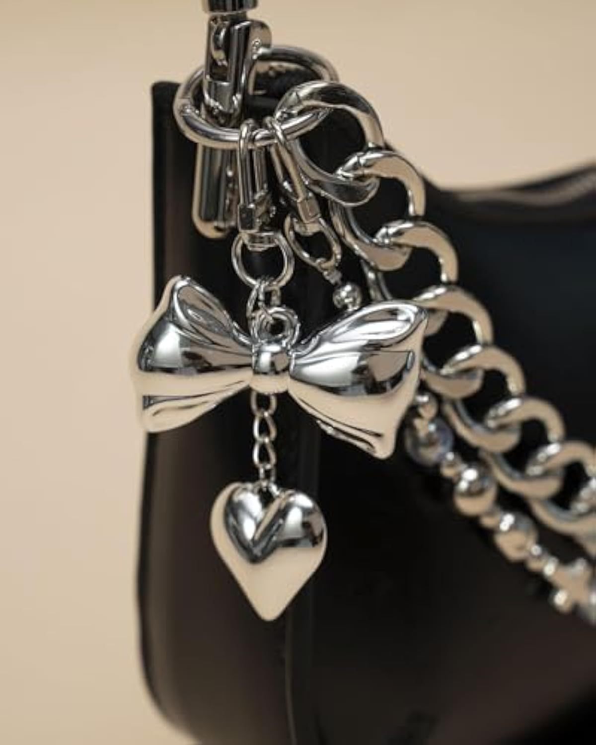 Original 4 in 1 Silver Bag Charms, Bow Bag Charm, Purse Charms, Purse Keychain, Bag Accessories Charms, Cute Purse Charms for Handbags Designer