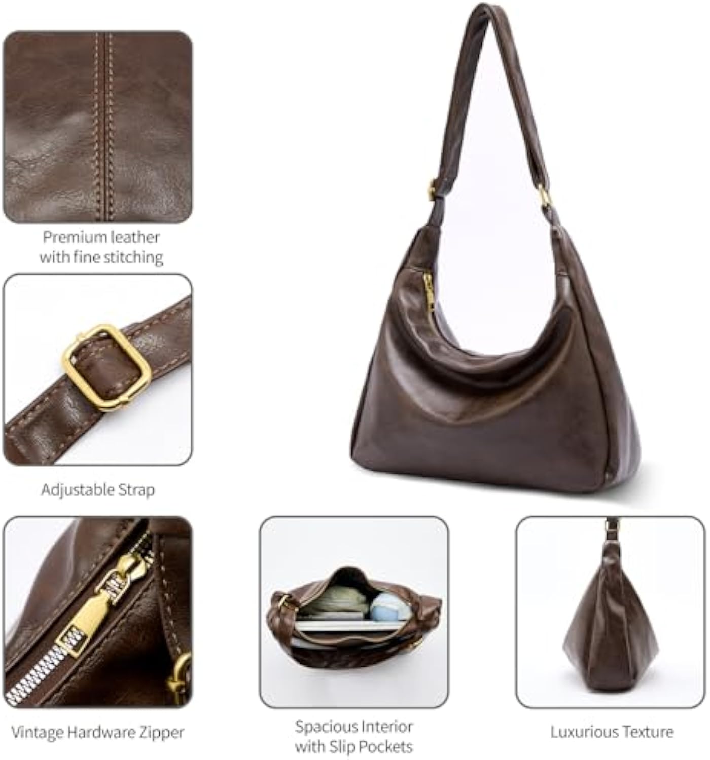 Hobo Bags for Women, Ultra Soft Foldable Vegan Leather Shoulder Handbag, Stylish Slouchy Tote Purses