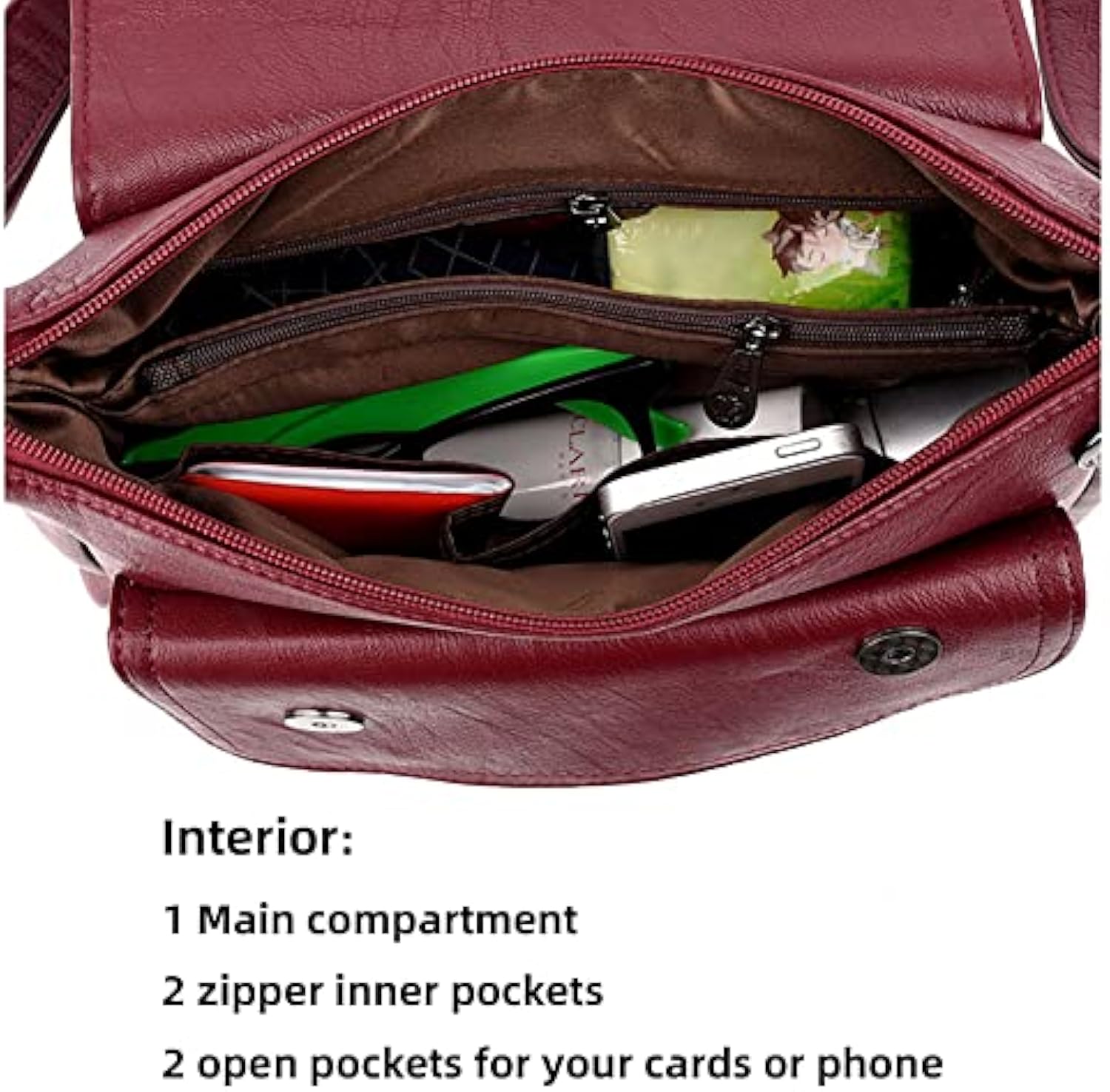 Women's Shoulder Bag Multi Pockets Crossbody Purse Leather Flapover Messenger Satchel Designer Travel Work Handbag