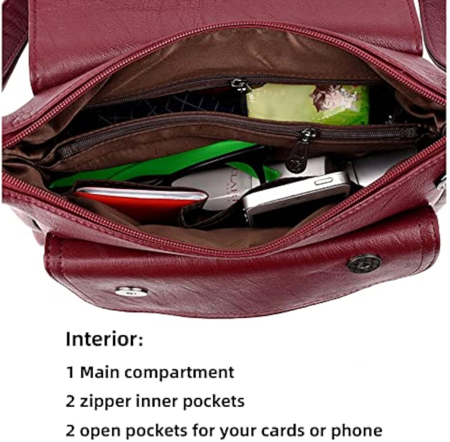 Women's Shoulder Bag Multi Pockets Crossbody Purse Leather Flapover Messenger Satchel Designer Travel Work Handbag