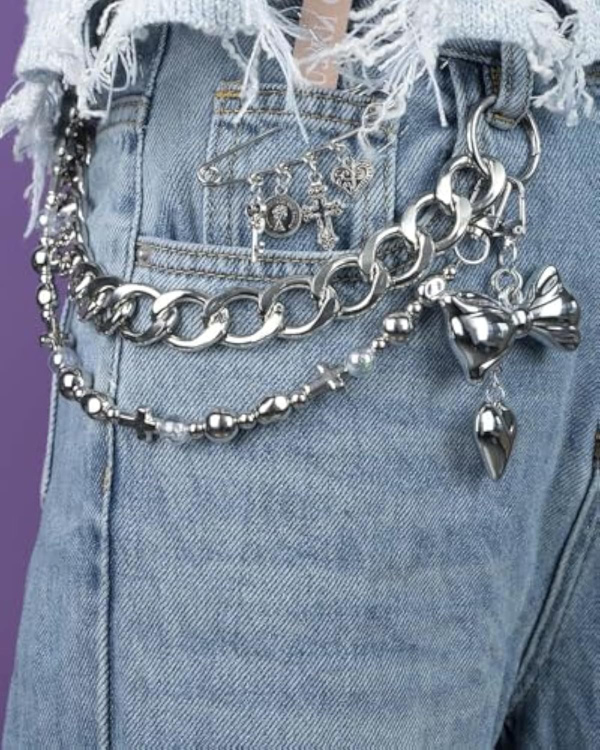 Original 4 in 1 Silver Bag Charms, Bow Bag Charm, Purse Charms, Purse Keychain, Bag Accessories Charms, Cute Purse Charms for Handbags Designer