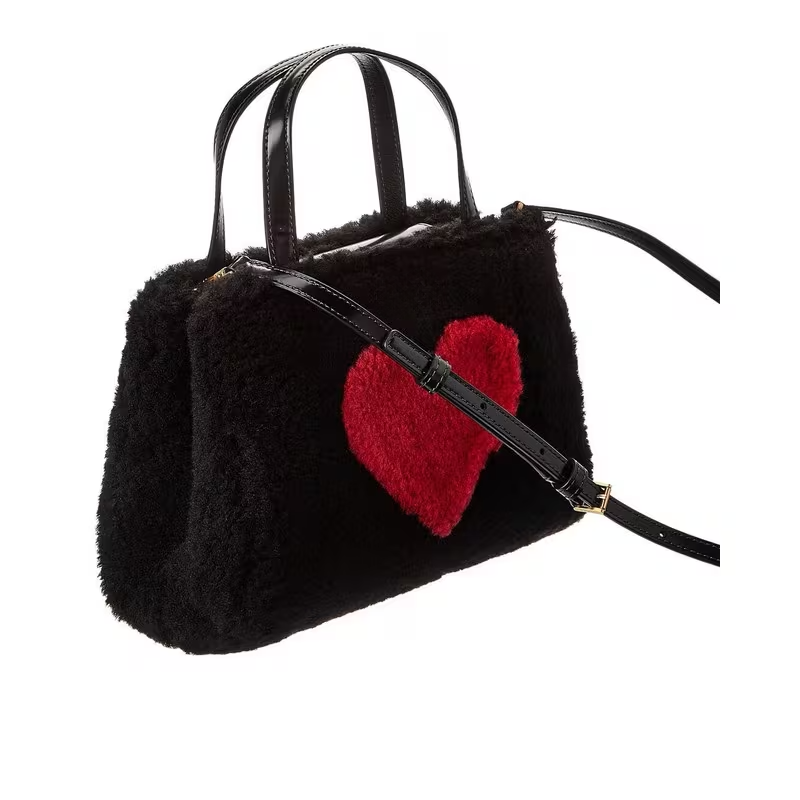 Intarsia Heart Faux Shearling Small Tote