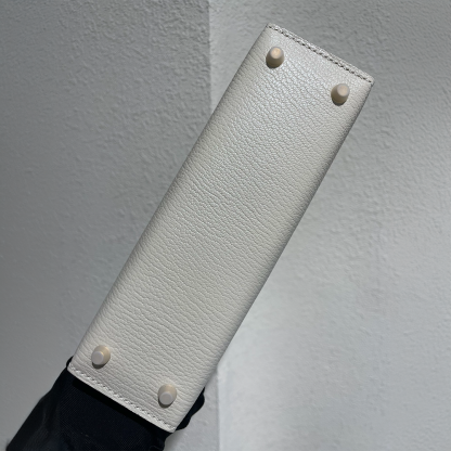 Handcrafted Genuine Leather Women's Bag - 25cm White and Pink Collision Color