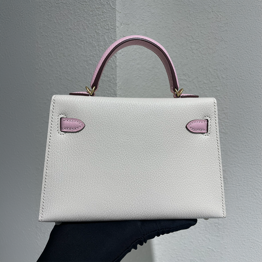 Handcrafted Genuine Leather Women's Bag - 25cm White and Pink Collision Color