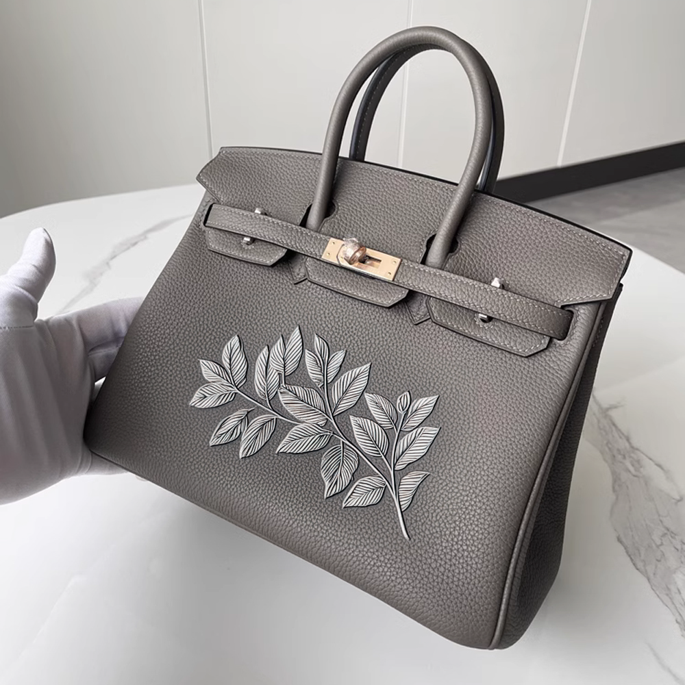 Handcrafted Genuine Leather Women's Bag - Elephant Gray, 30cm