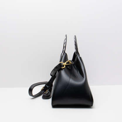 Handcrafted Vintage-Inspired Black Leather Tote Bag for Women