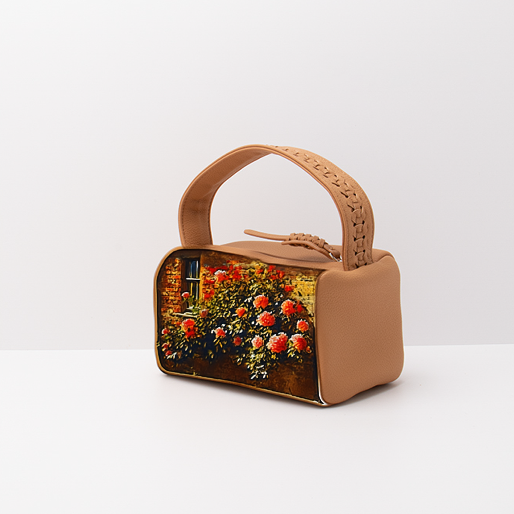 Handcrafted Orange Leather Simplistic Shoulder & Hand Tote