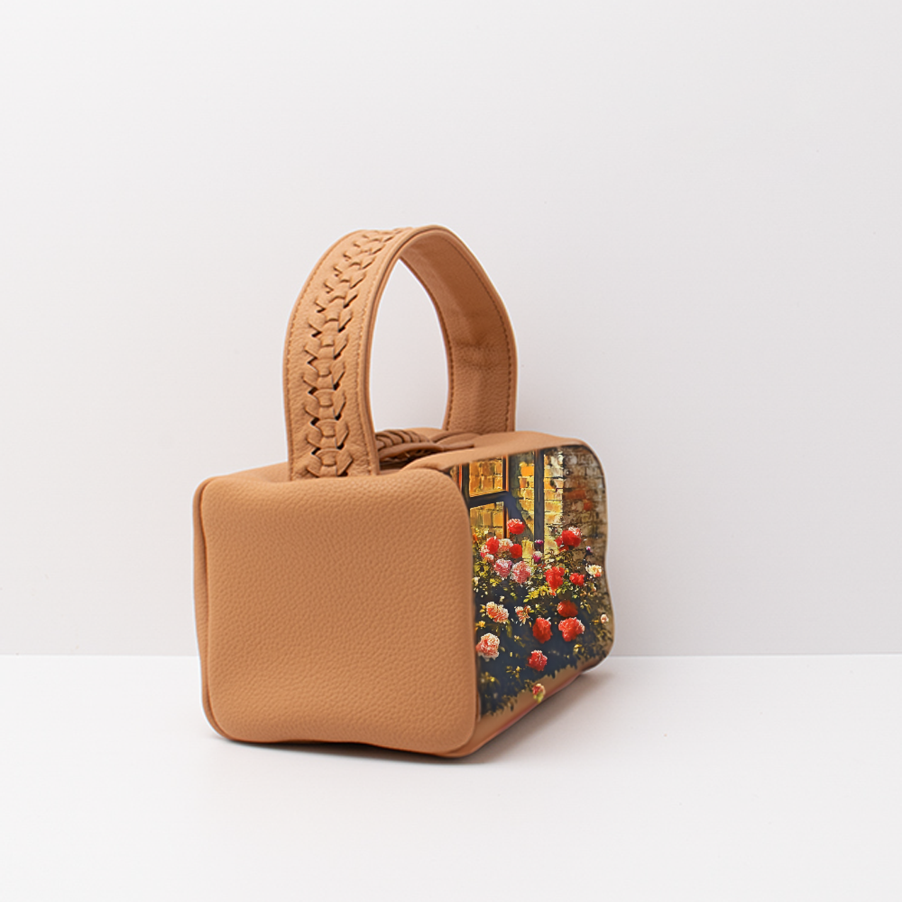Handcrafted Orange Leather Simplistic Shoulder & Hand Tote