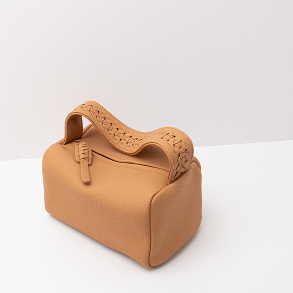 Handcrafted Orange Leather Simplistic Shoulder & Hand Tote