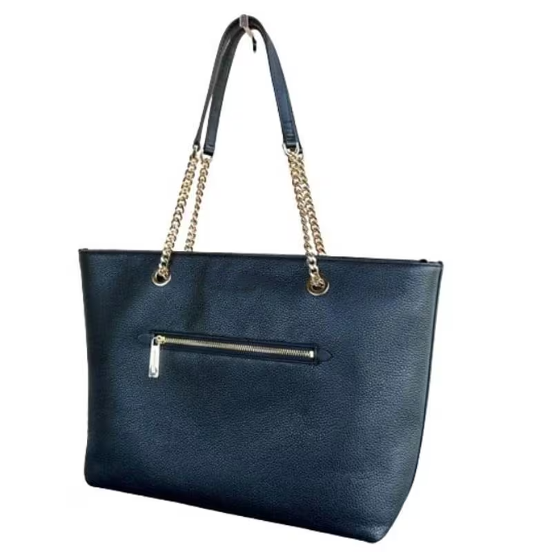 Medium Front Pocket Chain Tote Bag Purse (Black)