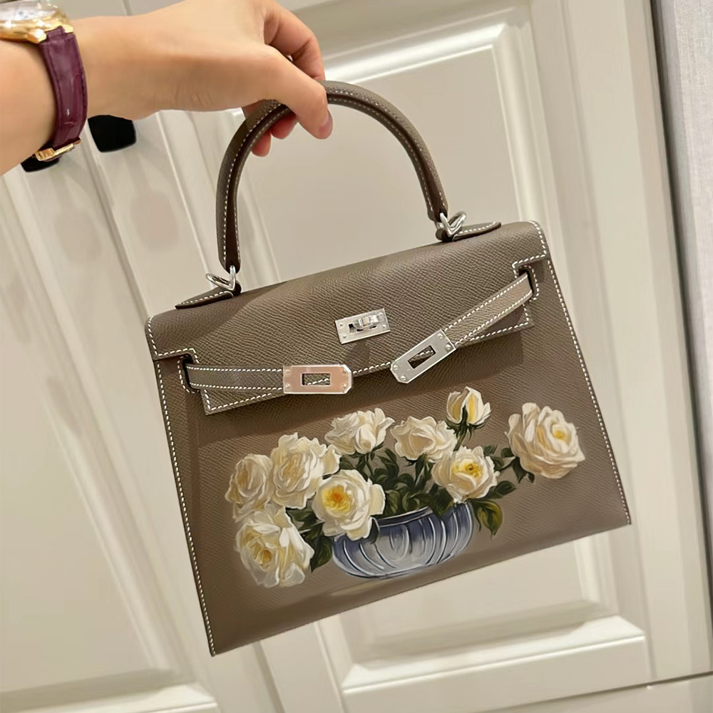 Handcrafted Genuine Leather Women's Bag - Elephant Gray, 25cm