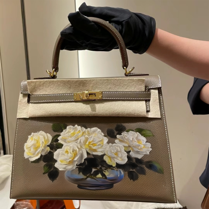 Handcrafted Genuine Leather Women's Bag - Elephant Gray, 25cm