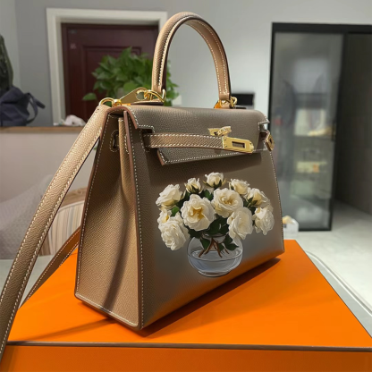 Handcrafted Genuine Leather Women's Bag - Elephant Gray, 25cm