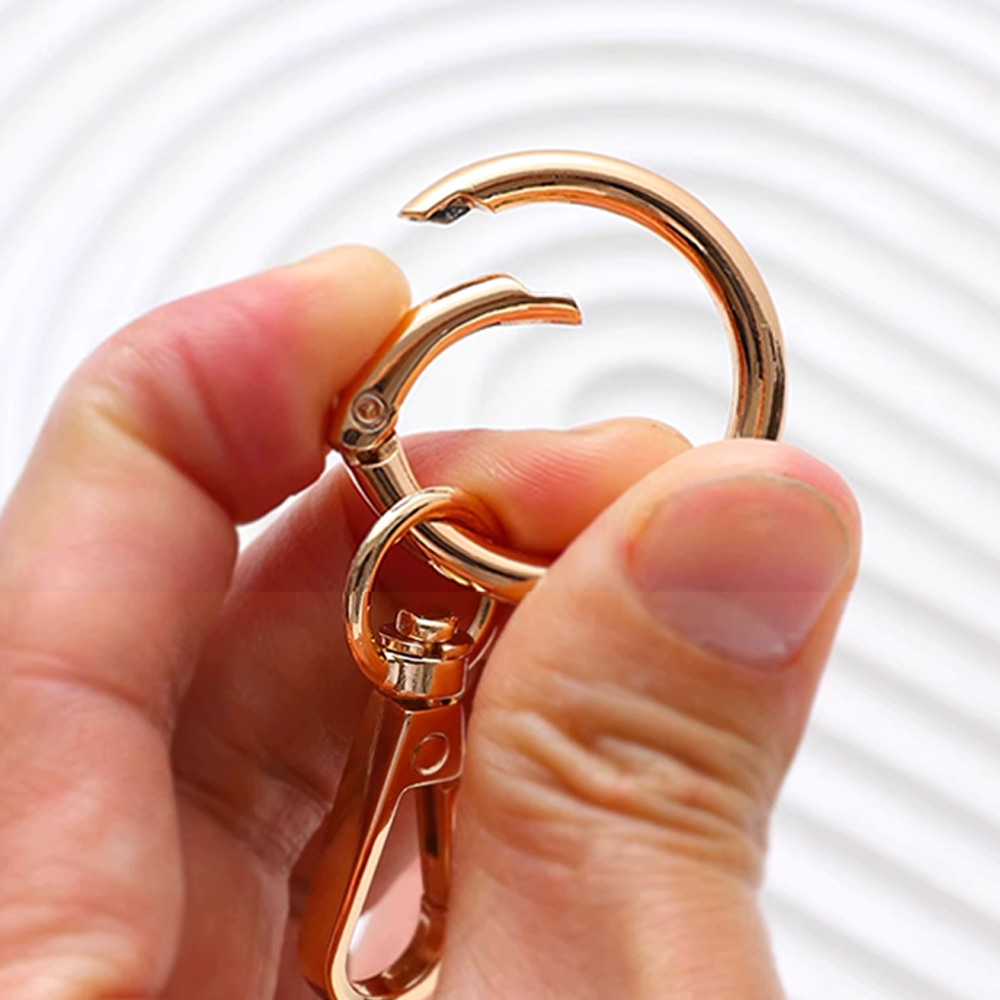 Bag strap with chain connection, spring clip, and open ring