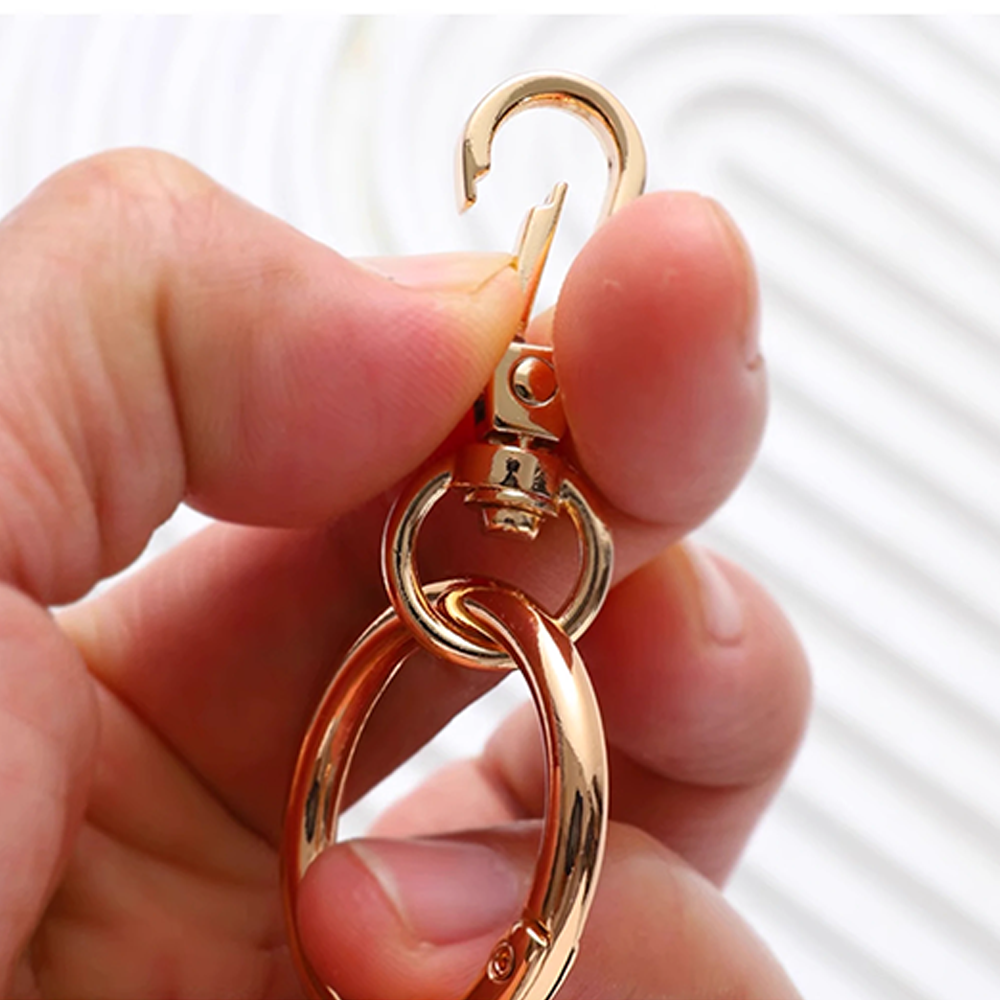 Bag strap with chain connection, spring clip, and open ring