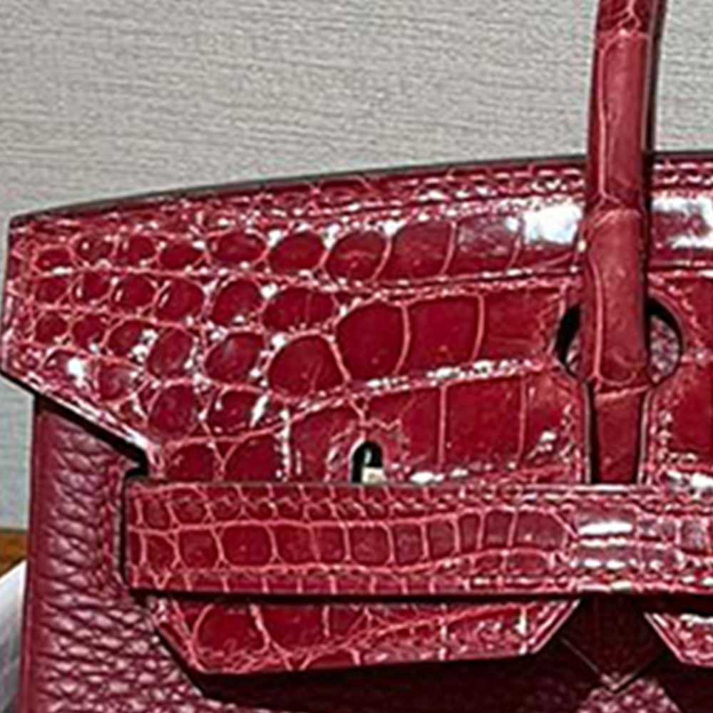 Handcrafted Genuine Leather Women's Bag - Red Crocodile Pattern, 35cm