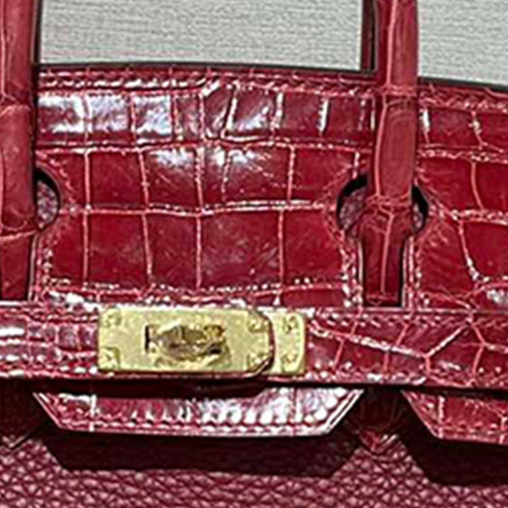Handcrafted Genuine Leather Women's Bag - Red Crocodile Pattern, 35cm