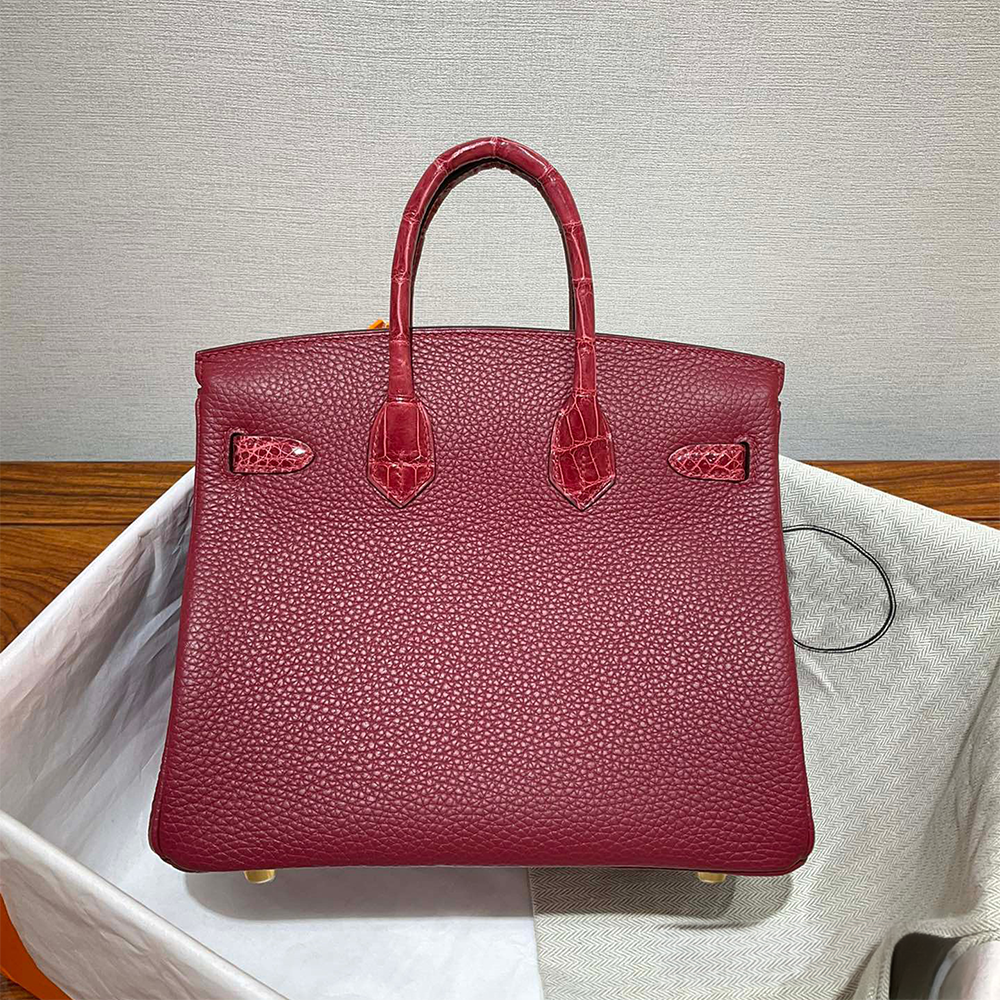 Handcrafted Genuine Leather Women's Bag - Red Crocodile Pattern, 35cm