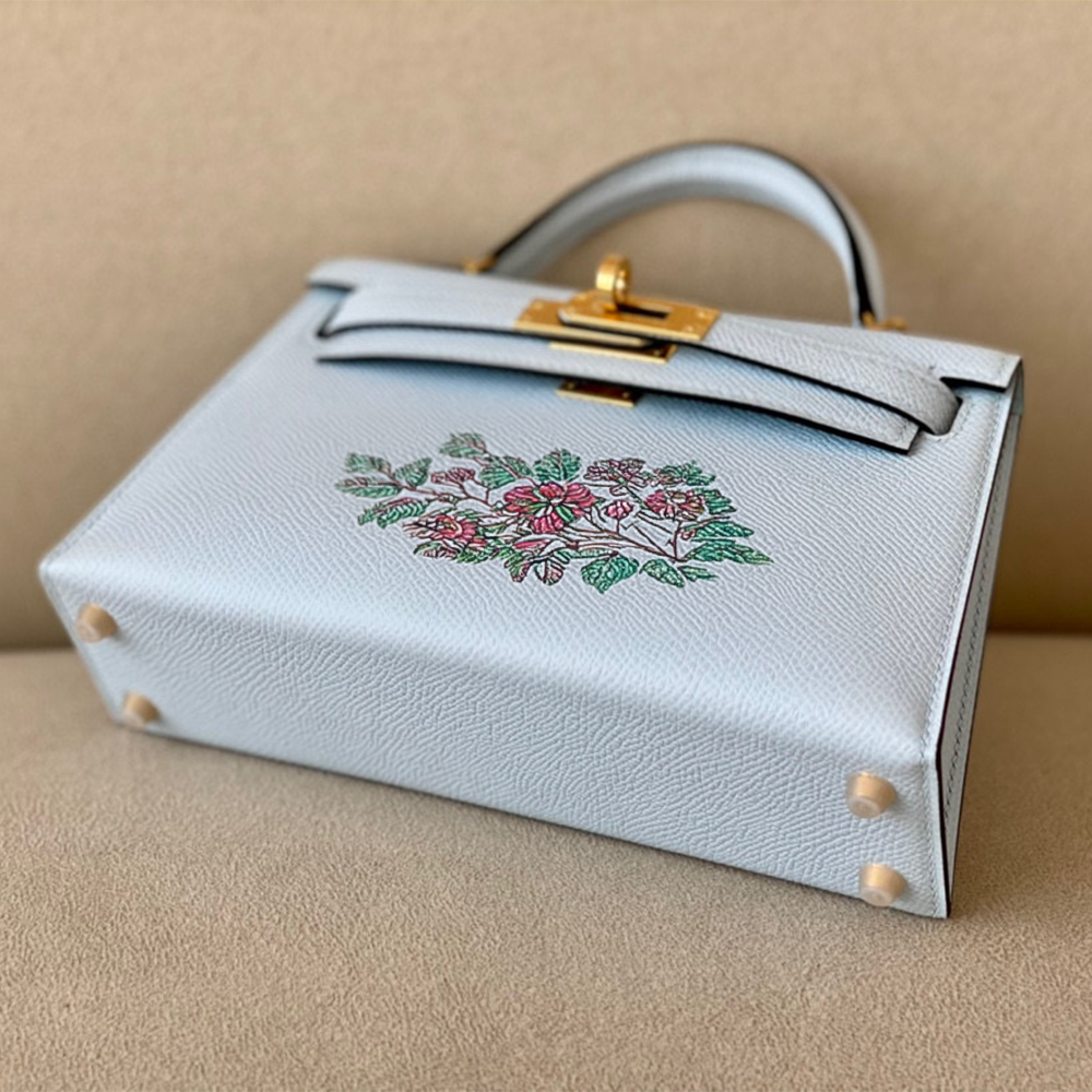 Handcrafted Genuine Leather Women's Bag - Powder Blue, 25cm