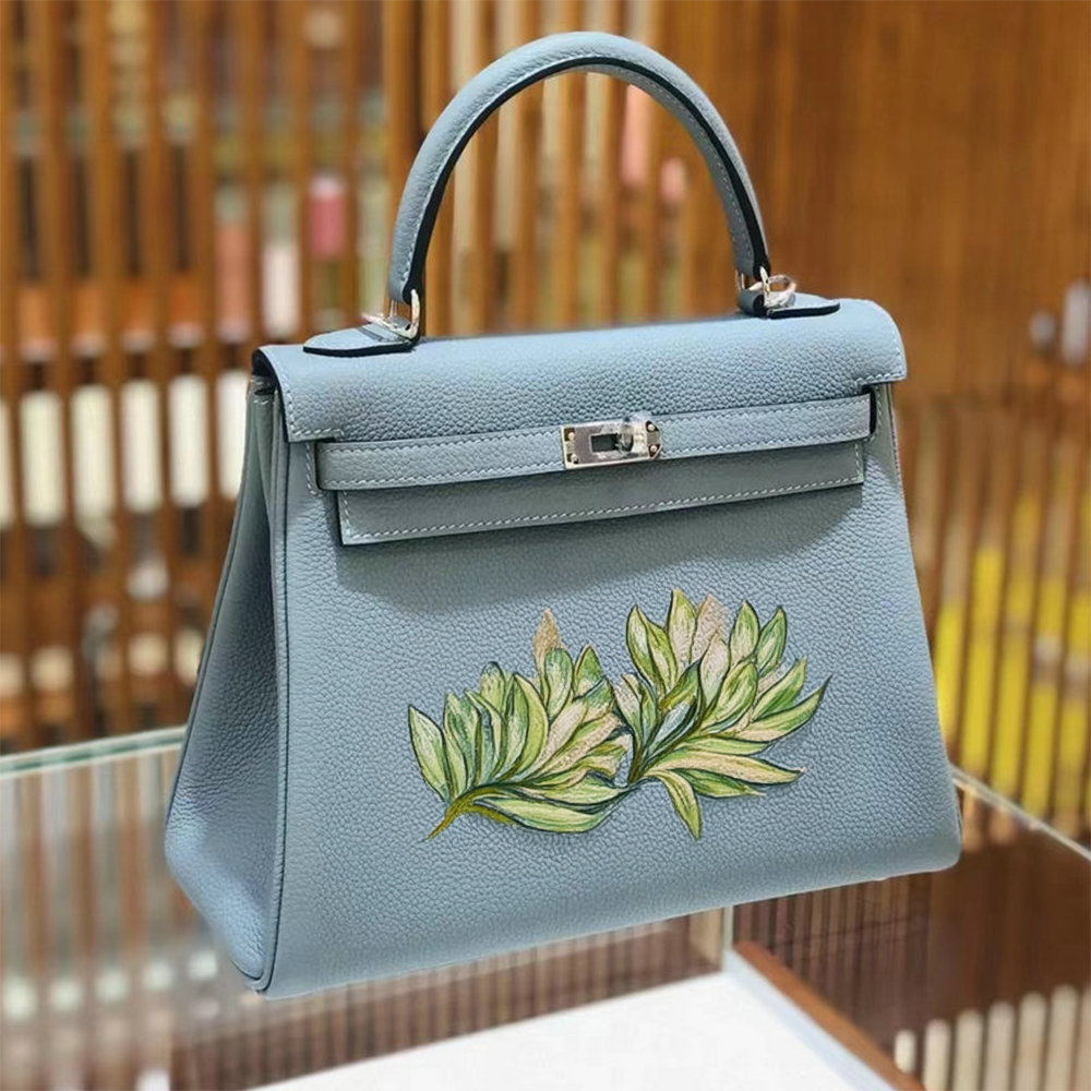 Handcrafted Genuine Leather Women's Bag - Powder Blue, 25cm