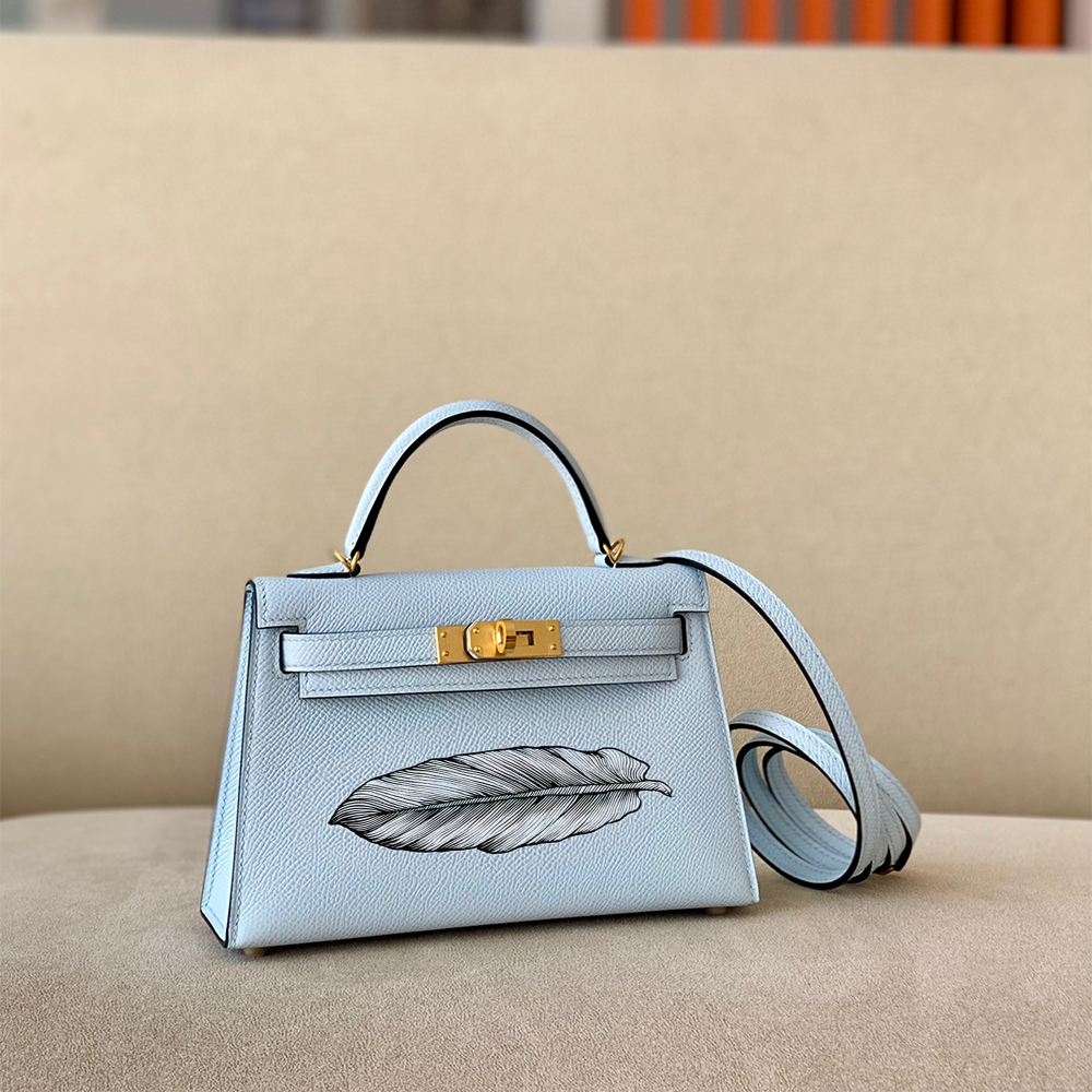 Handcrafted Genuine Leather Women's Bag - Powder Blue, 25cm