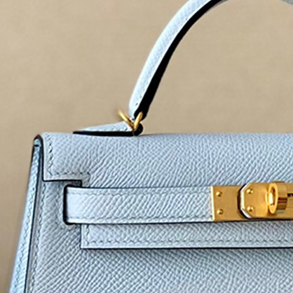 Handcrafted Genuine Leather Women's Bag - Powder Blue, 25cm