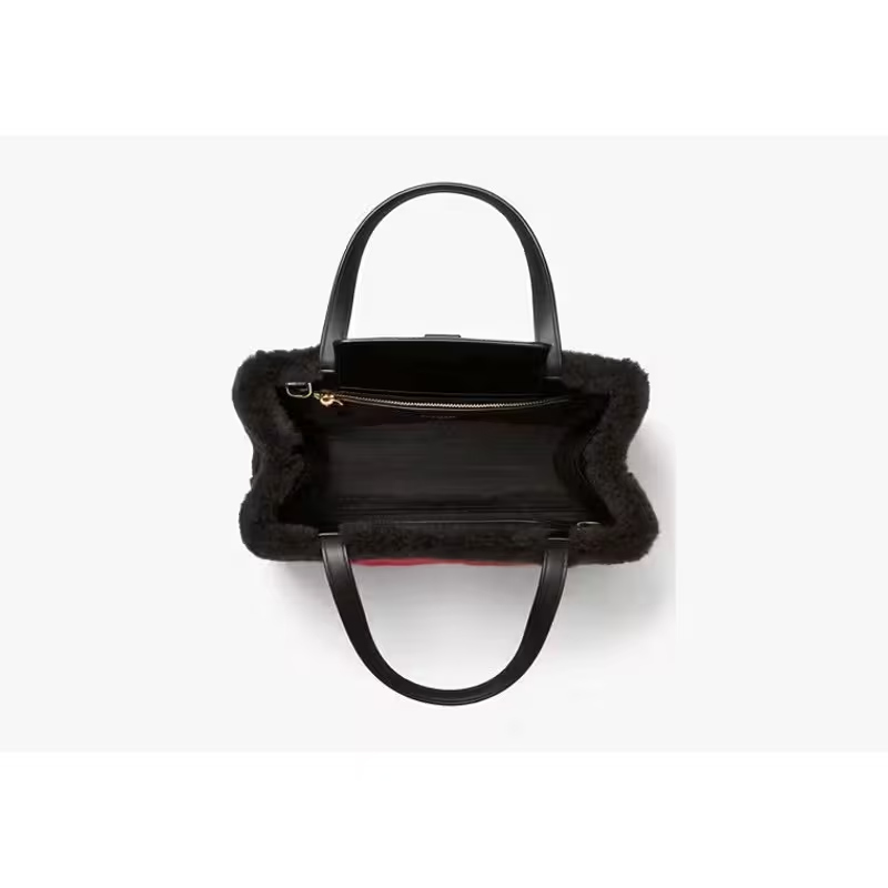 Intarsia Heart Faux Shearling Small Tote