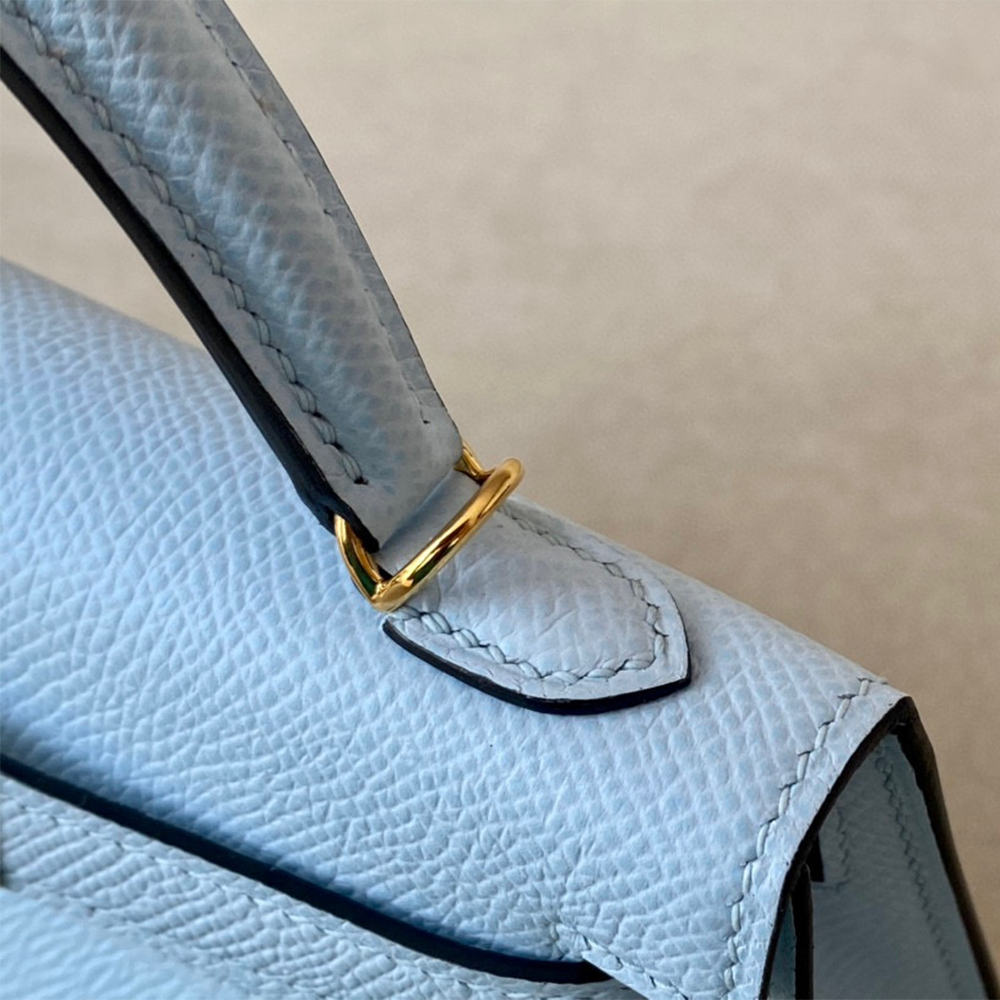 Handcrafted Genuine Leather Women's Bag - Powder Blue, 25cm