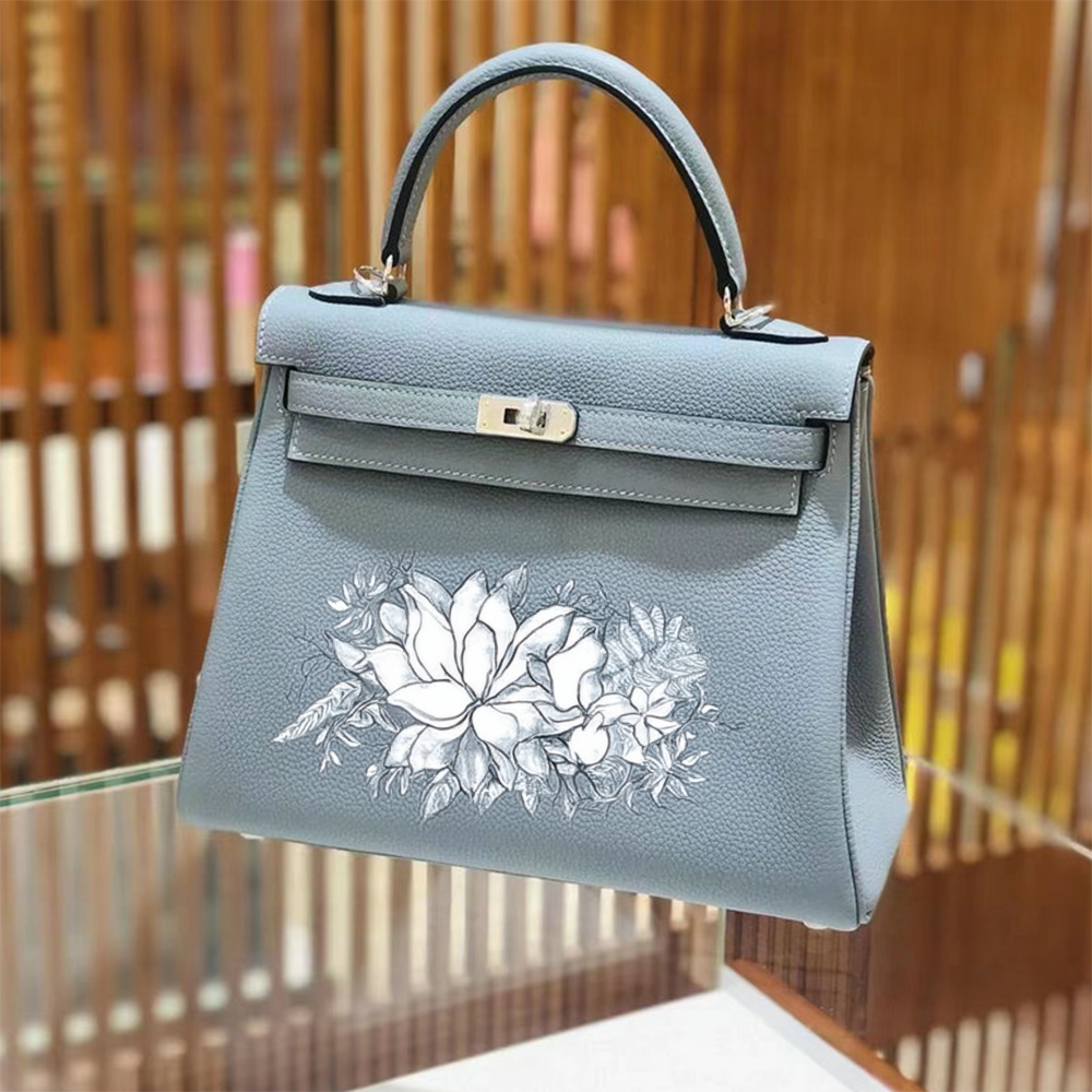 Handcrafted Genuine Leather Women's Bag - Powder Blue, 25cm