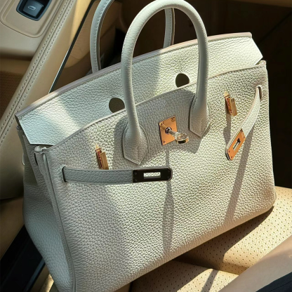 Handcrafted Genuine Leather Women's Bag - Cream White, 30cm
