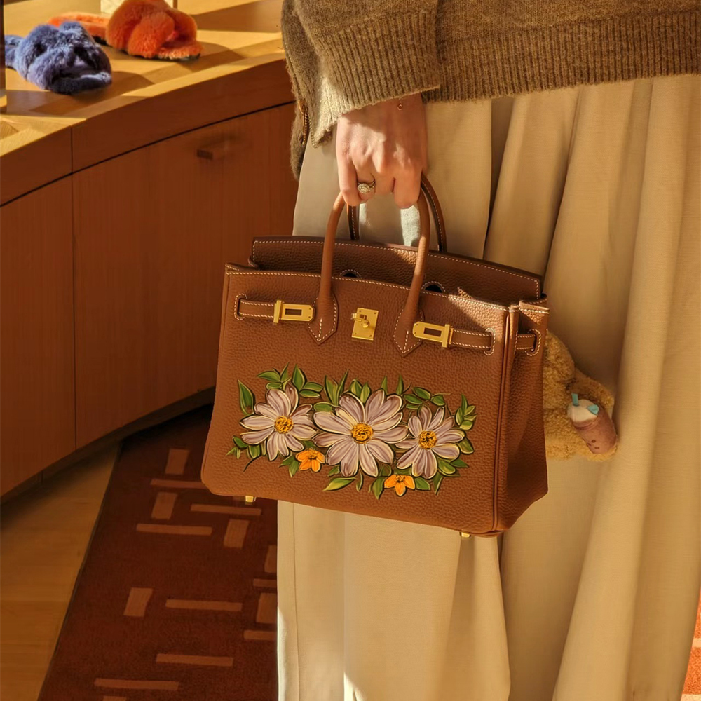 Handcrafted Genuine Leather Women's Bag - Golden Brown, 30cm