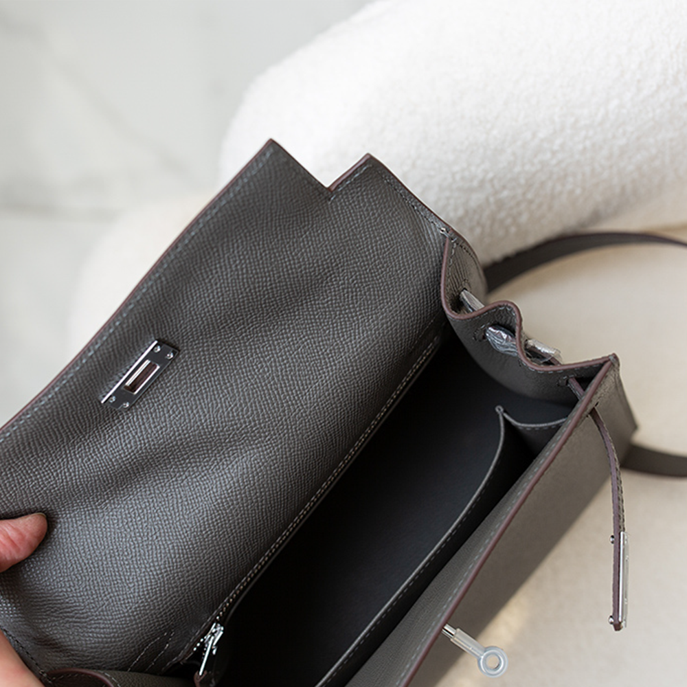 Handcrafted Genuine Leather Women's Bag - 25cm Cumulonimbus Gray