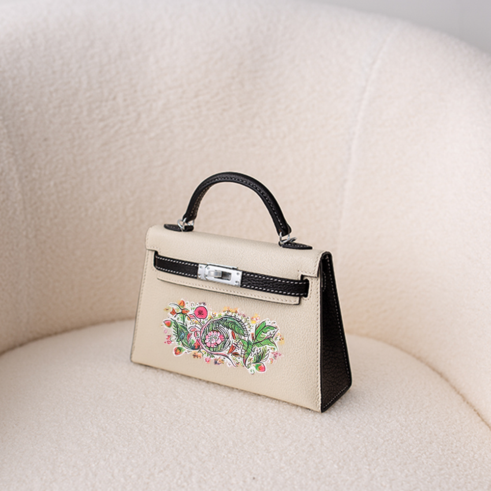 Handcrafted Genuine Leather Women's Bag - 25cm Black and White Collision Color