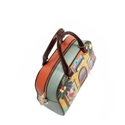 Sun And Sand Dome Bag, Women's Medium PU Leather Top Handle Bag With Main Zip Closure