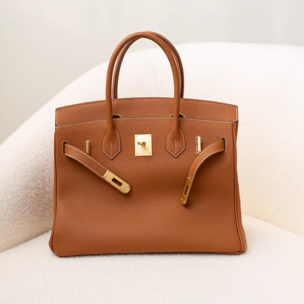 Handcrafted Genuine Leather Women's Bag - Golden Brown, 30cm