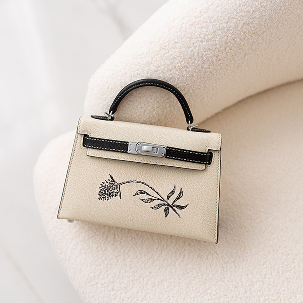 Handcrafted Genuine Leather Women's Bag - 25cm Black and White Collision Color