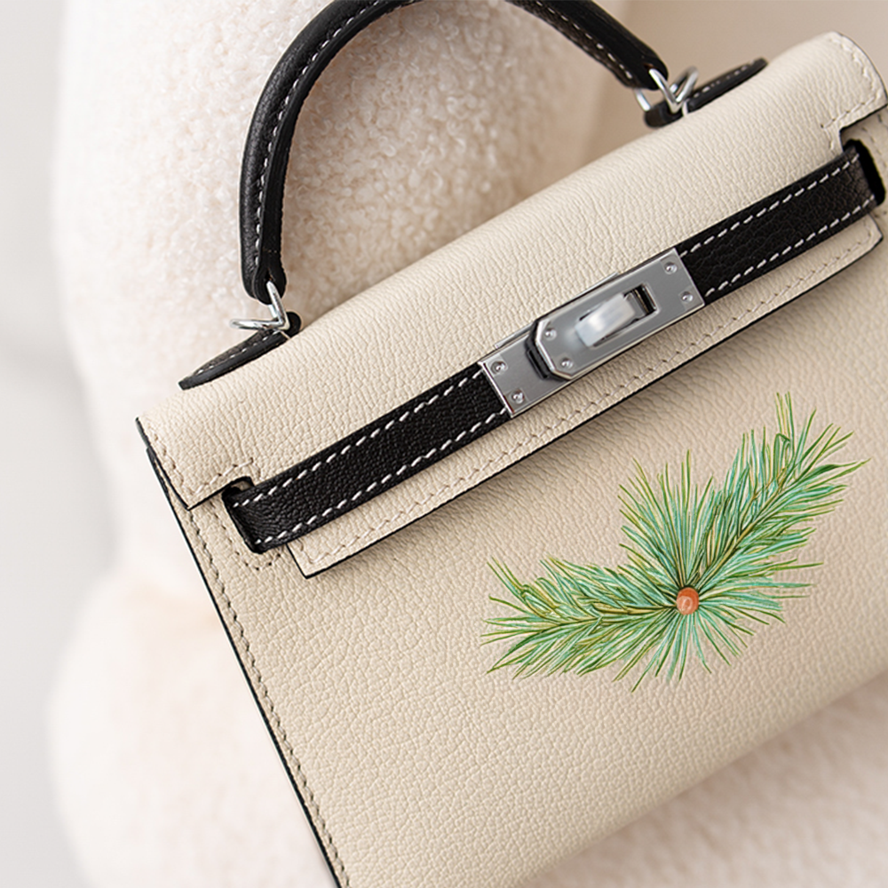 Handcrafted Genuine Leather Women's Bag - 25cm Black and White Collision Color