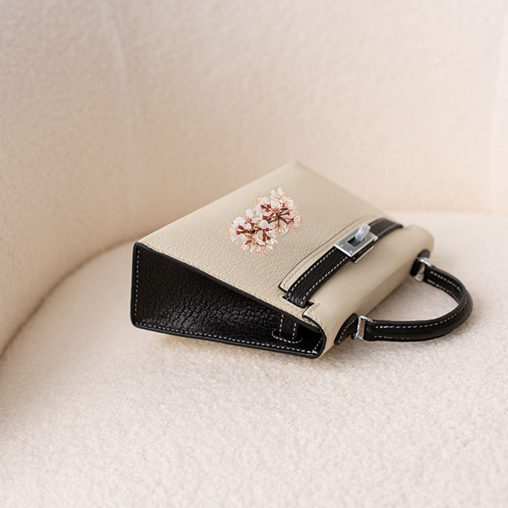 Handcrafted Genuine Leather Women's Bag - 25cm Black and White Collision Color